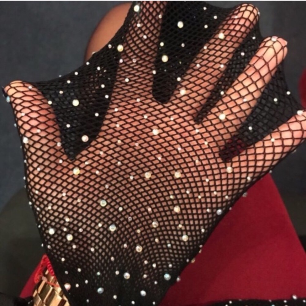 NEW Crotchless Rhinestone Fishnet Garter Tights - Picture 6 of 8